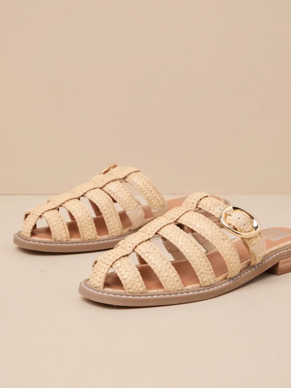 Dolce Vita Beige Raffia Slide Sandals